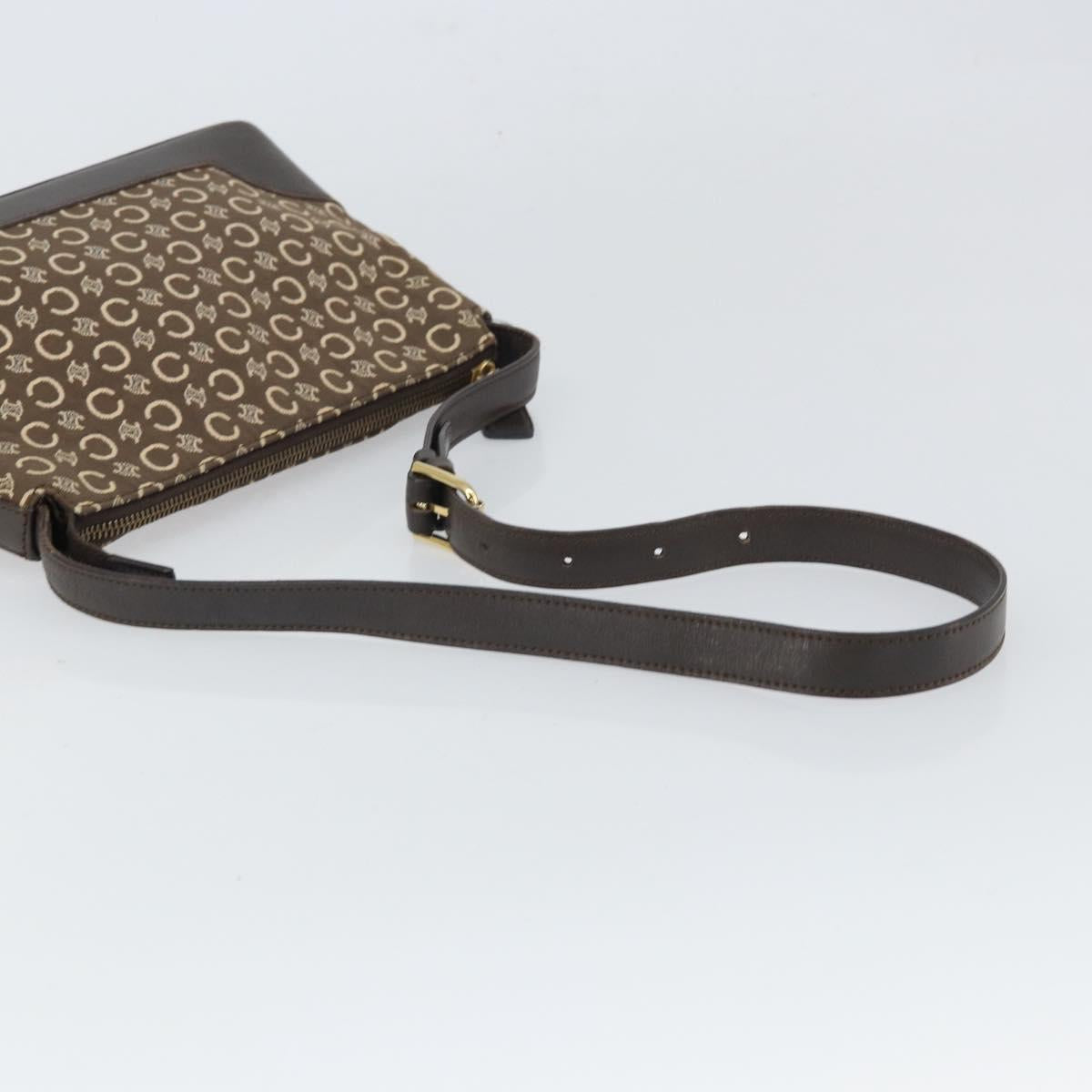CELINE C Macadam Canvas Shoulder Bag Brown Gold Auth 164524