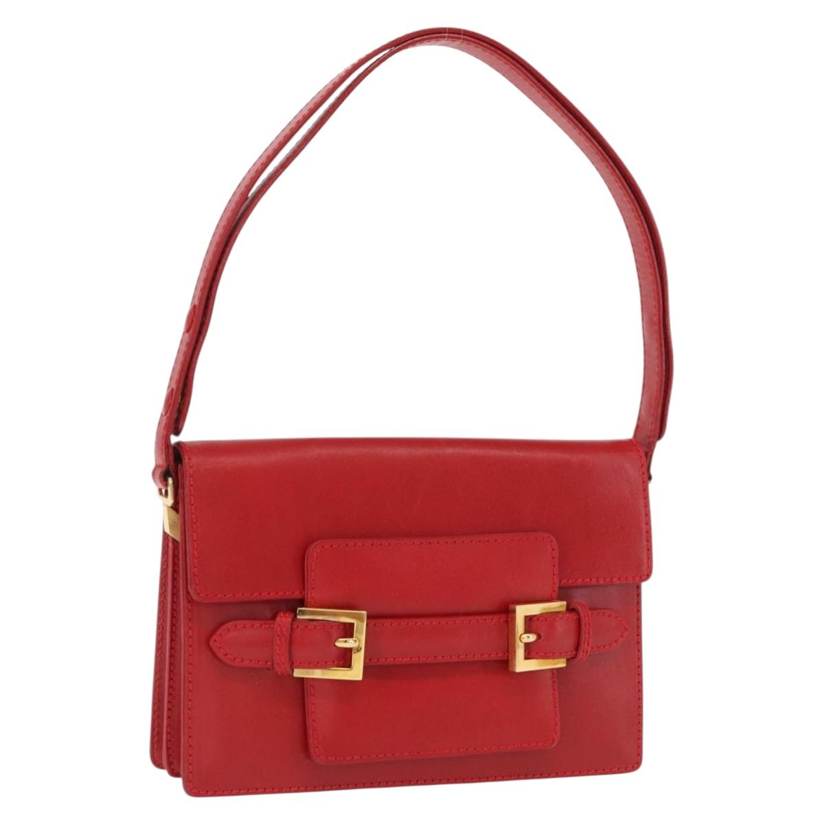 FENDI Shoulder Bag Leather Red Gold Auth 164525V
