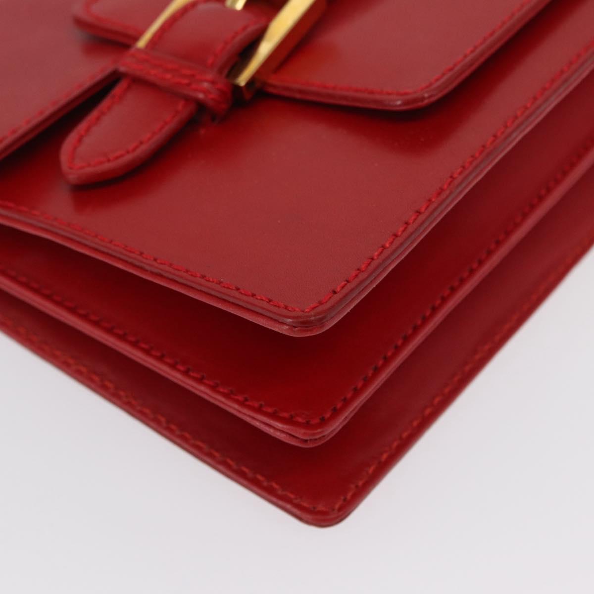 FENDI Shoulder Bag Leather Red Gold Auth 164525V