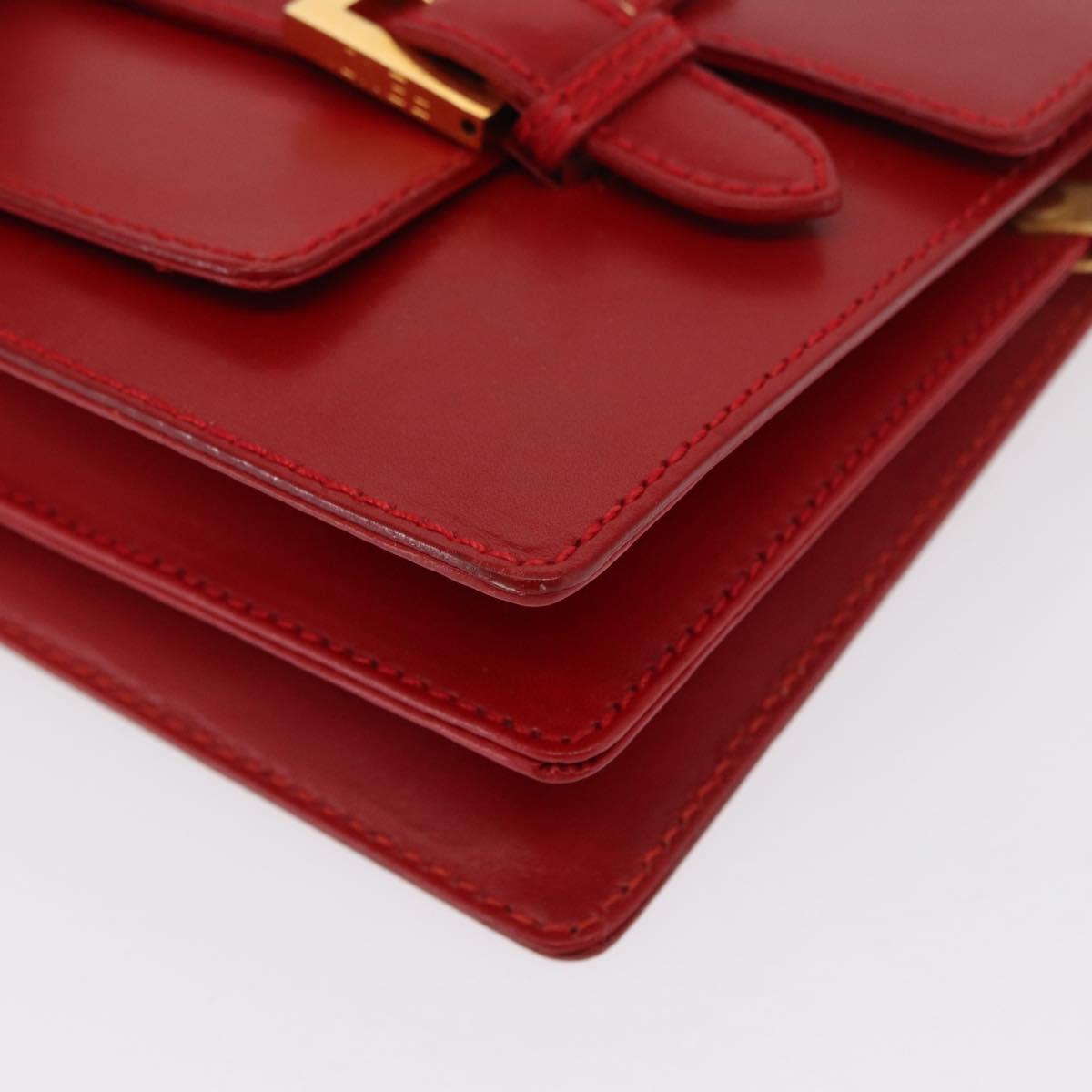 FENDI Shoulder Bag Leather Red Gold Auth 164525V