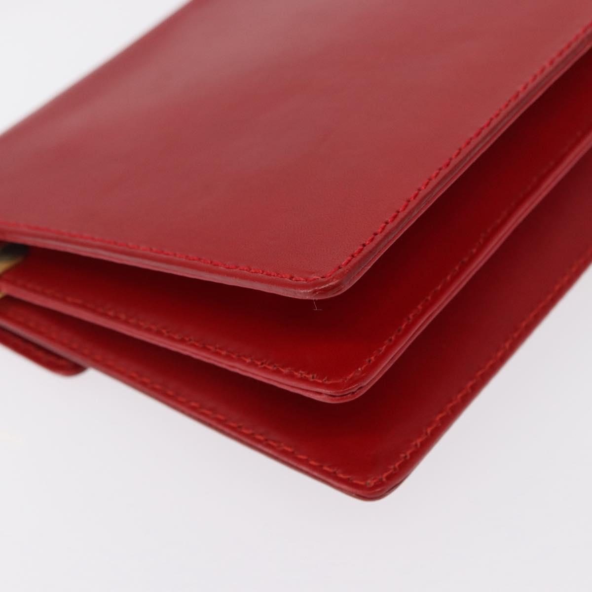 FENDI Shoulder Bag Leather Red Gold Auth 164525V