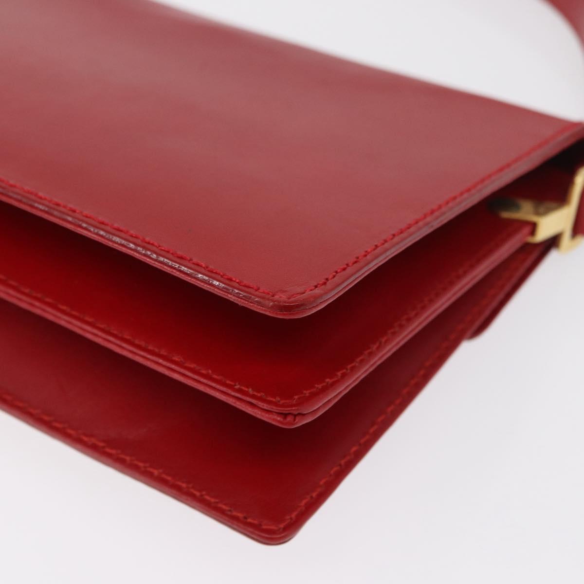 FENDI Shoulder Bag Leather Red Gold Auth 164525V