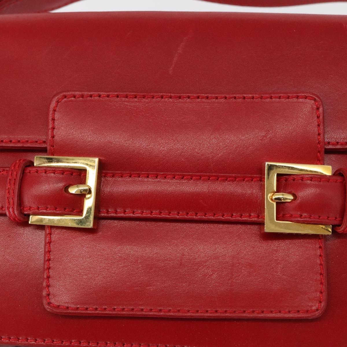 FENDI Shoulder Bag Leather Red Gold Auth 164525V