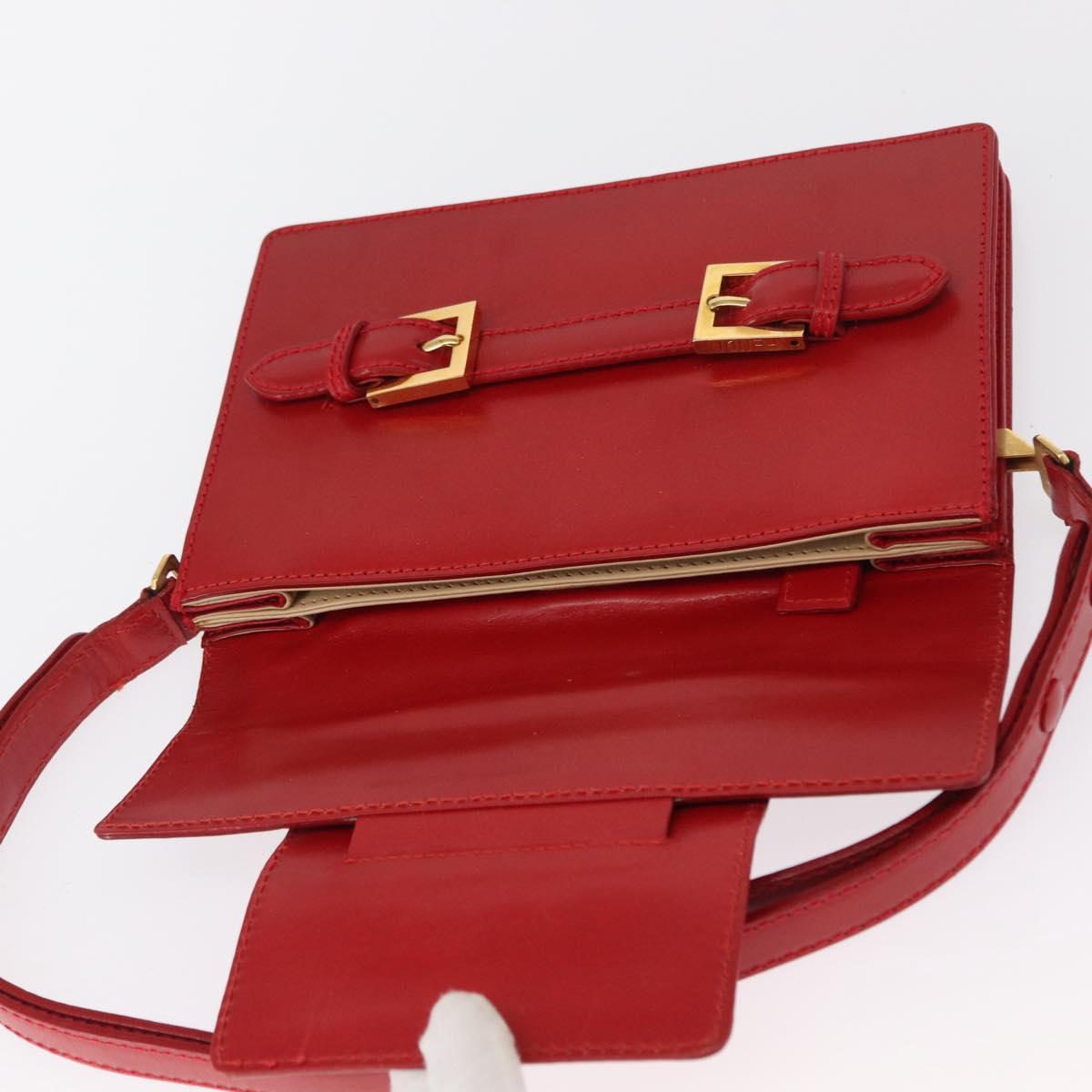 FENDI Shoulder Bag Leather Red Gold Auth 164525V