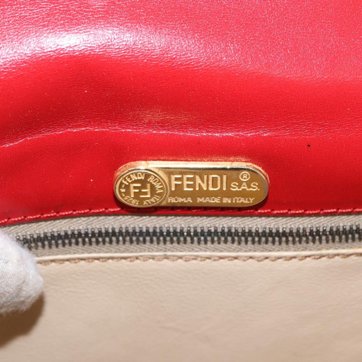 FENDI Shoulder Bag Leather Red Gold Auth 164525V