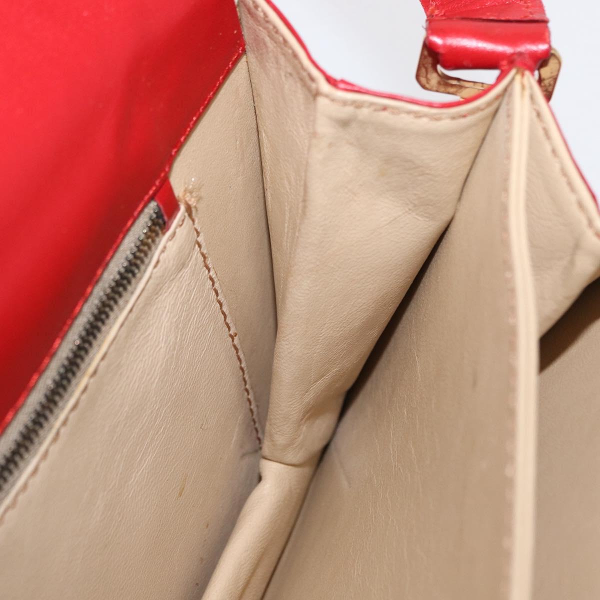 FENDI Shoulder Bag Leather Red Gold Auth 164525V