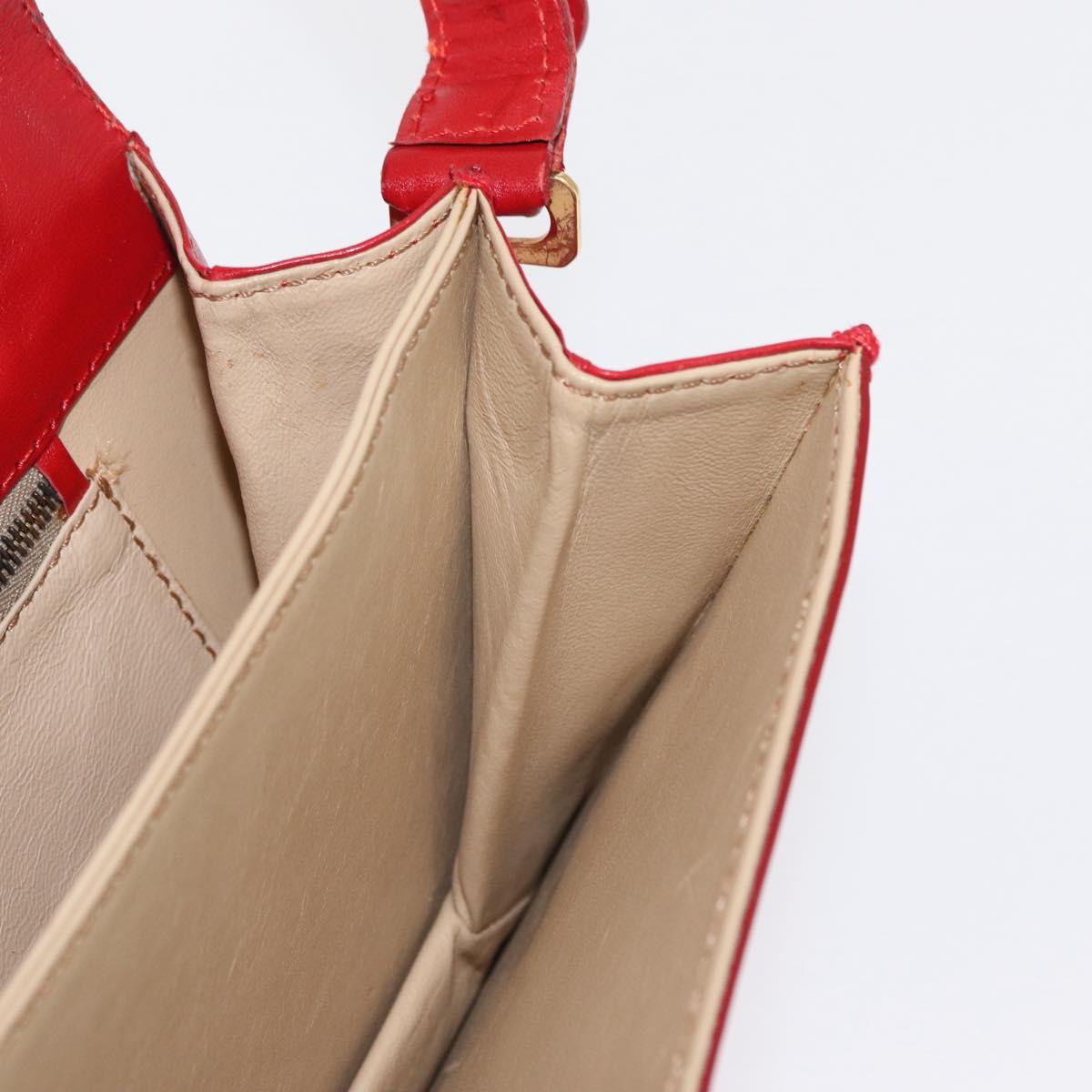 FENDI Shoulder Bag Leather Red Gold Auth 164525V