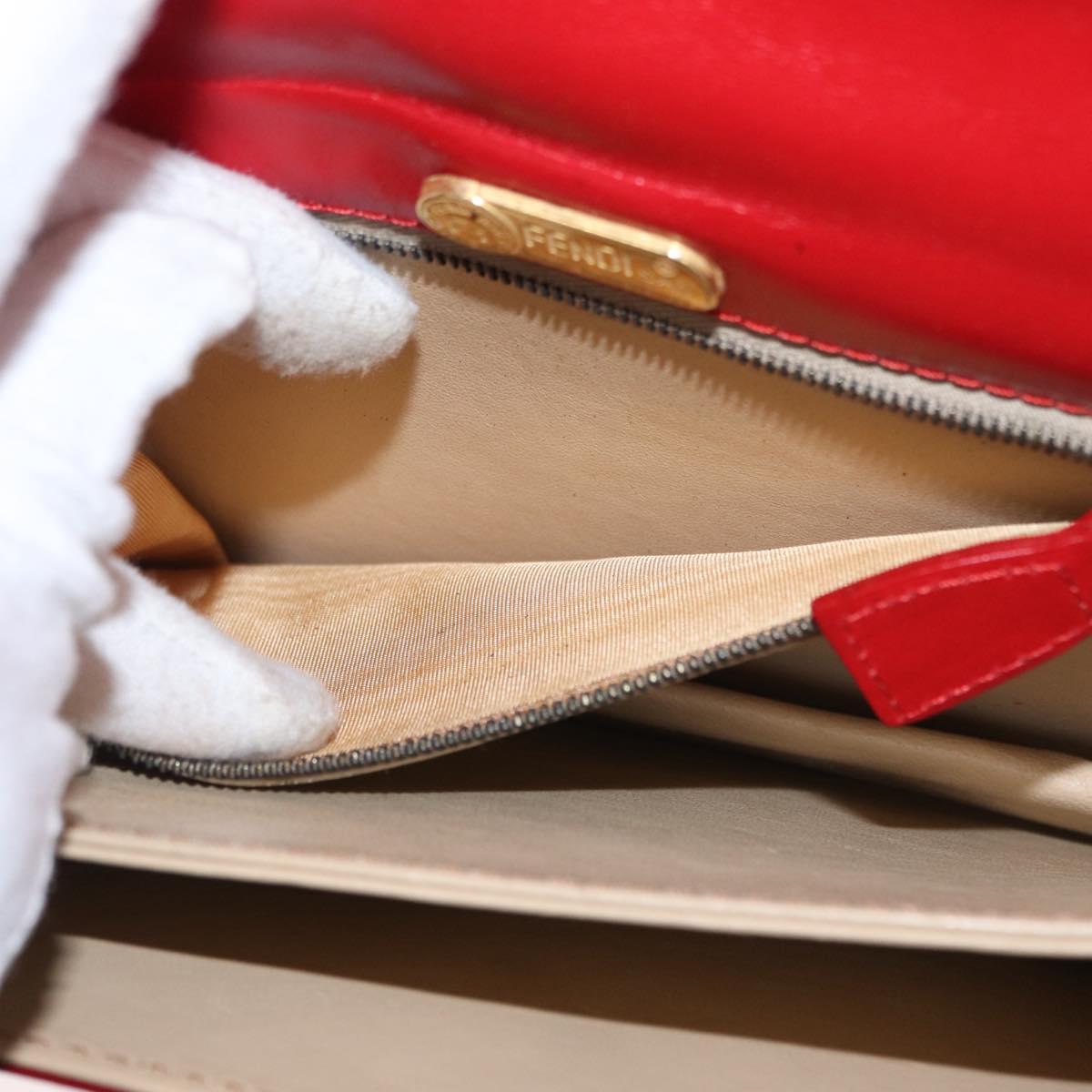 FENDI Shoulder Bag Leather Red Gold Auth 164525V