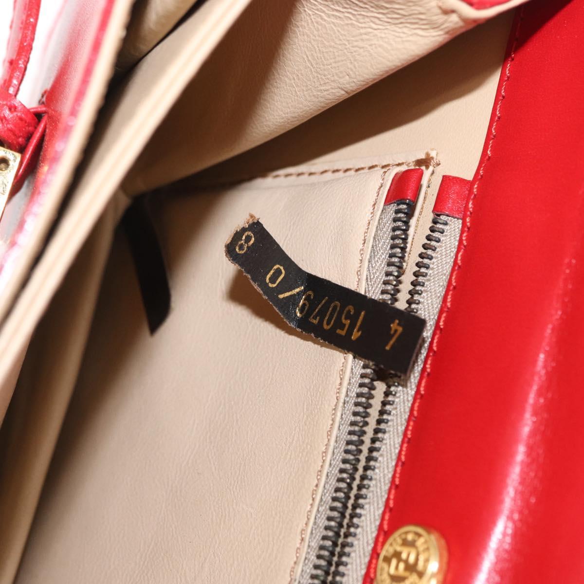 FENDI Shoulder Bag Leather Red Gold Auth 164525V