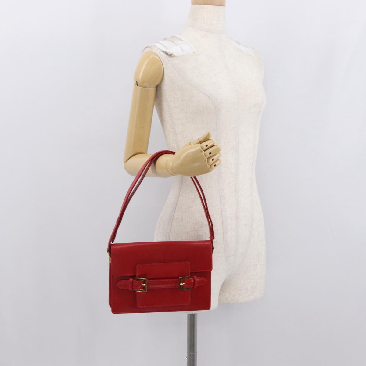 FENDI Shoulder Bag Leather Red Gold Auth 164525V