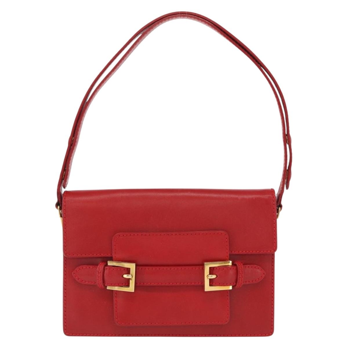 FENDI Shoulder Bag Leather Red Gold Auth 164525V