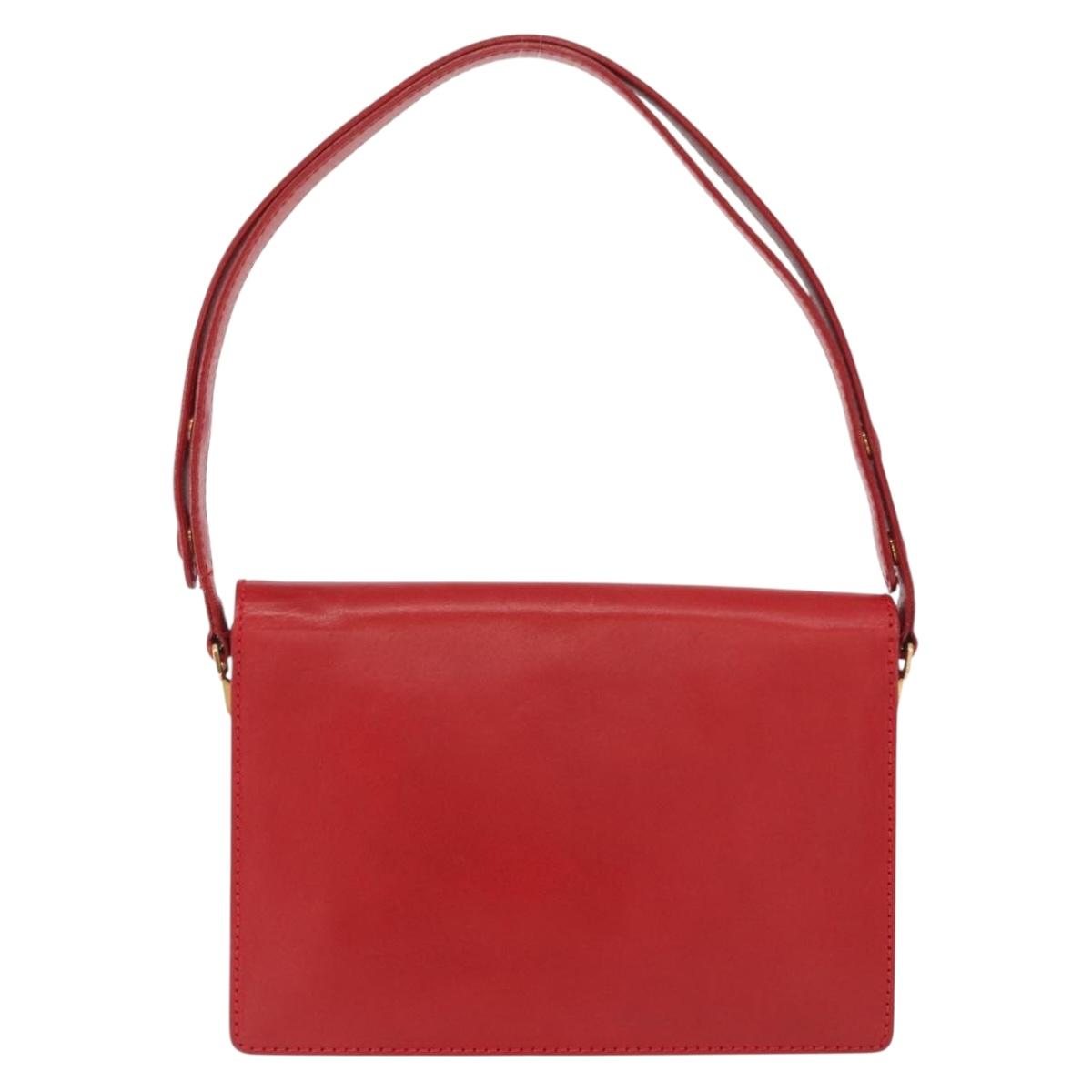 FENDI Shoulder Bag Leather Red Gold Auth 164525V