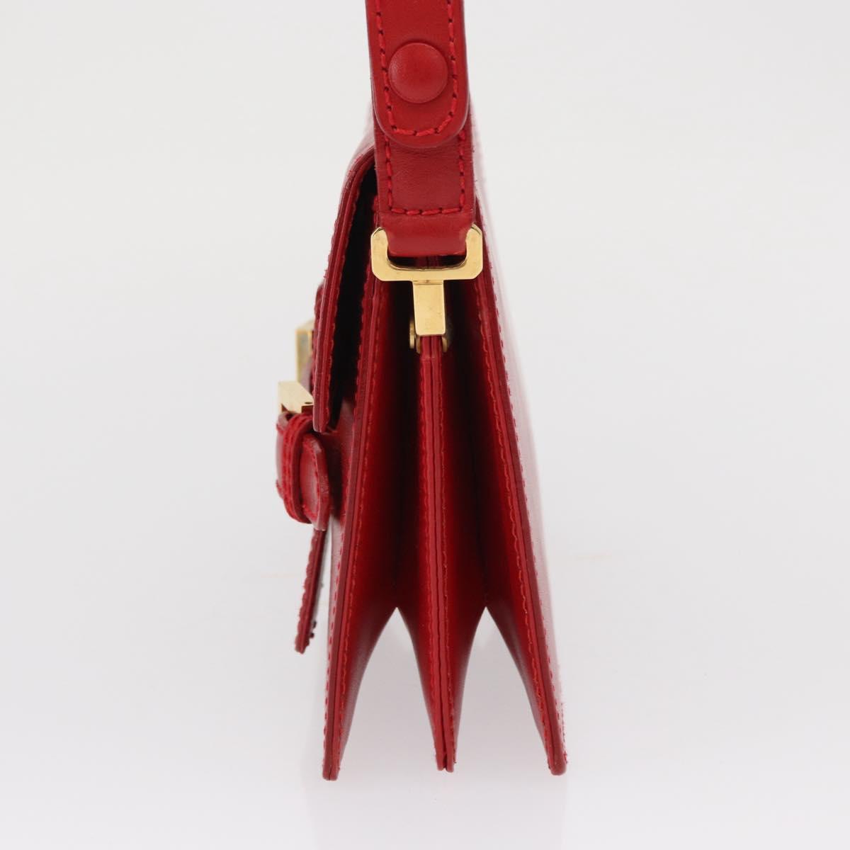 FENDI Shoulder Bag Leather Red Gold Auth 164525V