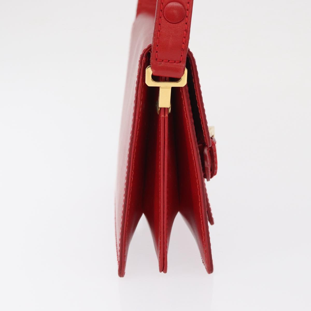 FENDI Shoulder Bag Leather Red Gold Auth 164525V