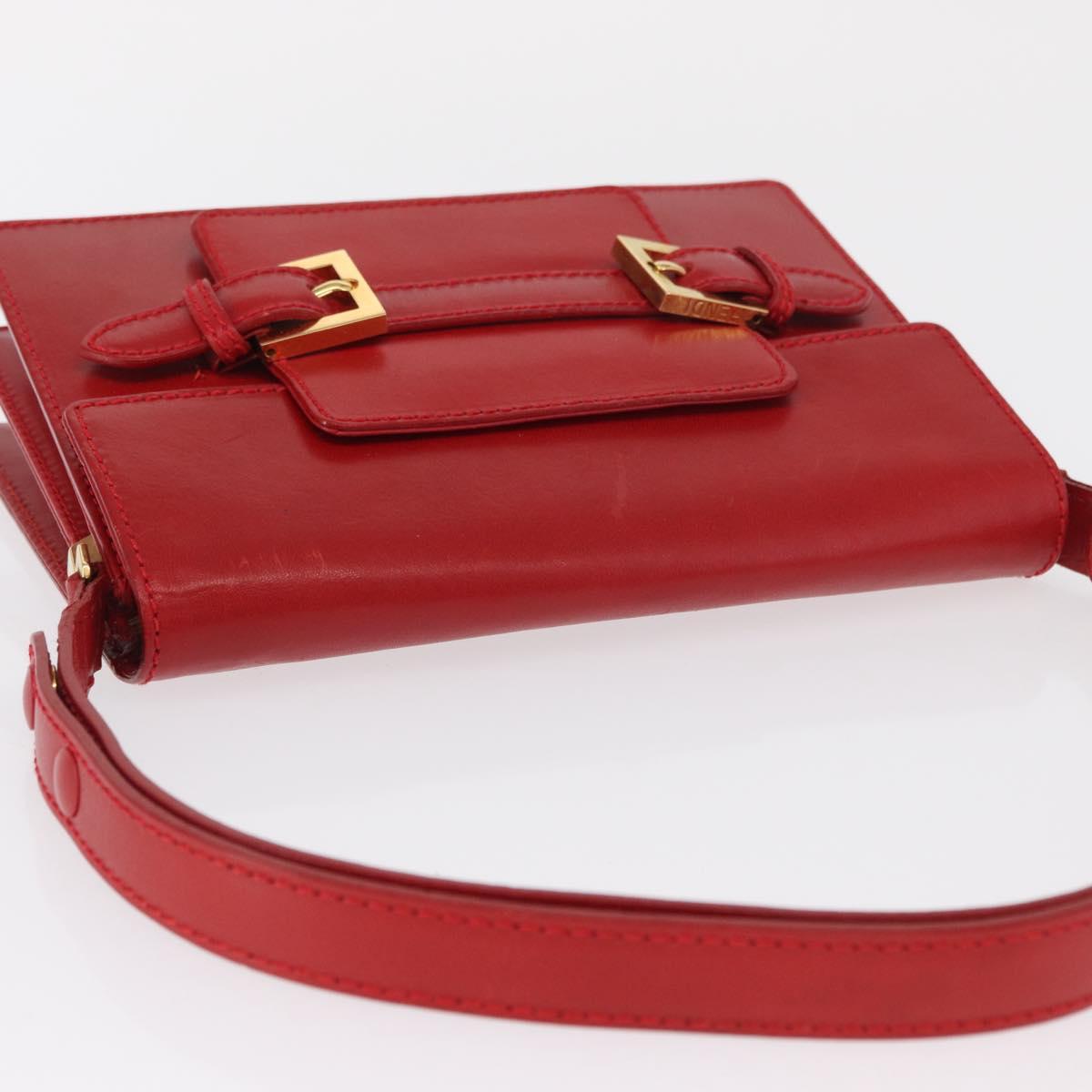 FENDI Shoulder Bag Leather Red Gold Auth 164525V