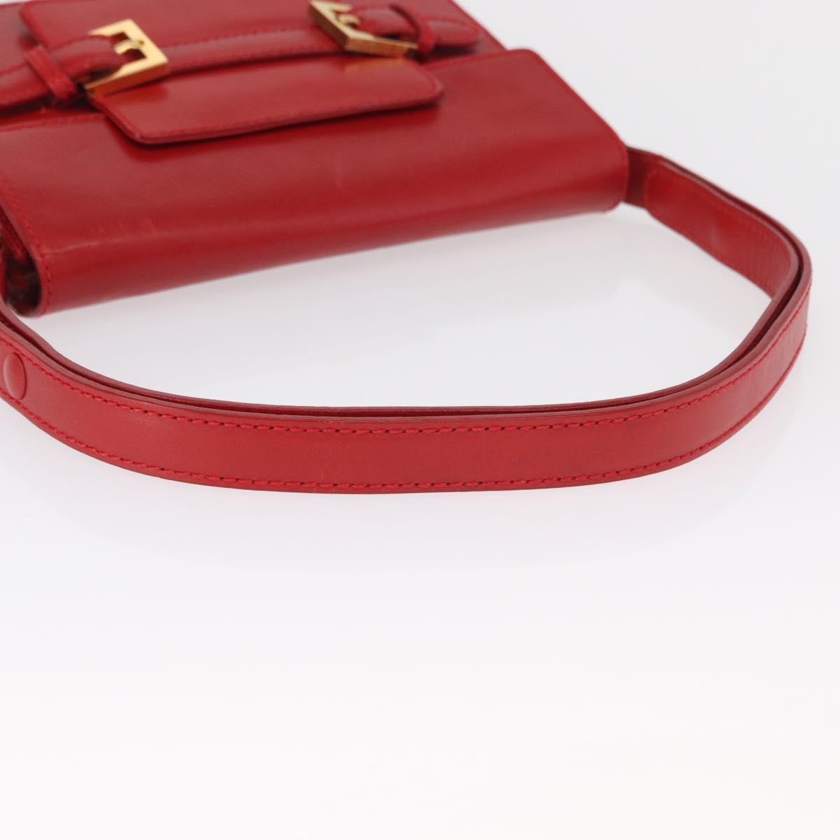 FENDI Shoulder Bag Leather Red Gold Auth 164525V