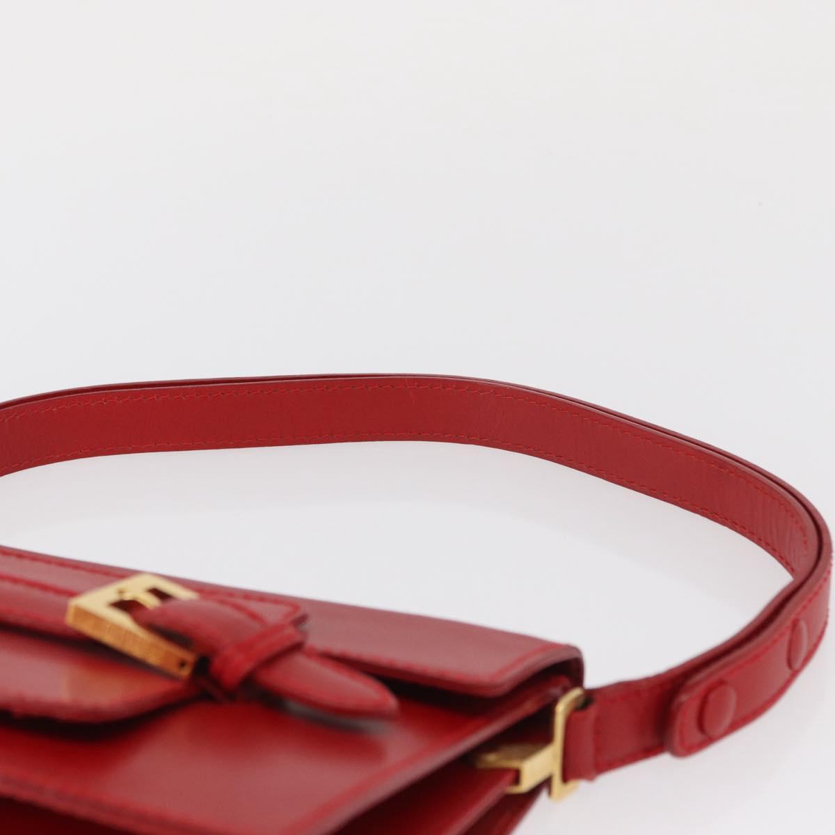 FENDI Shoulder Bag Leather Red Gold Auth 164525V