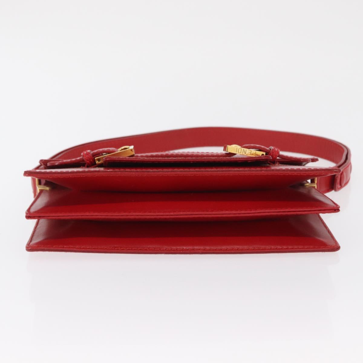 FENDI Shoulder Bag Leather Red Gold Auth 164525V