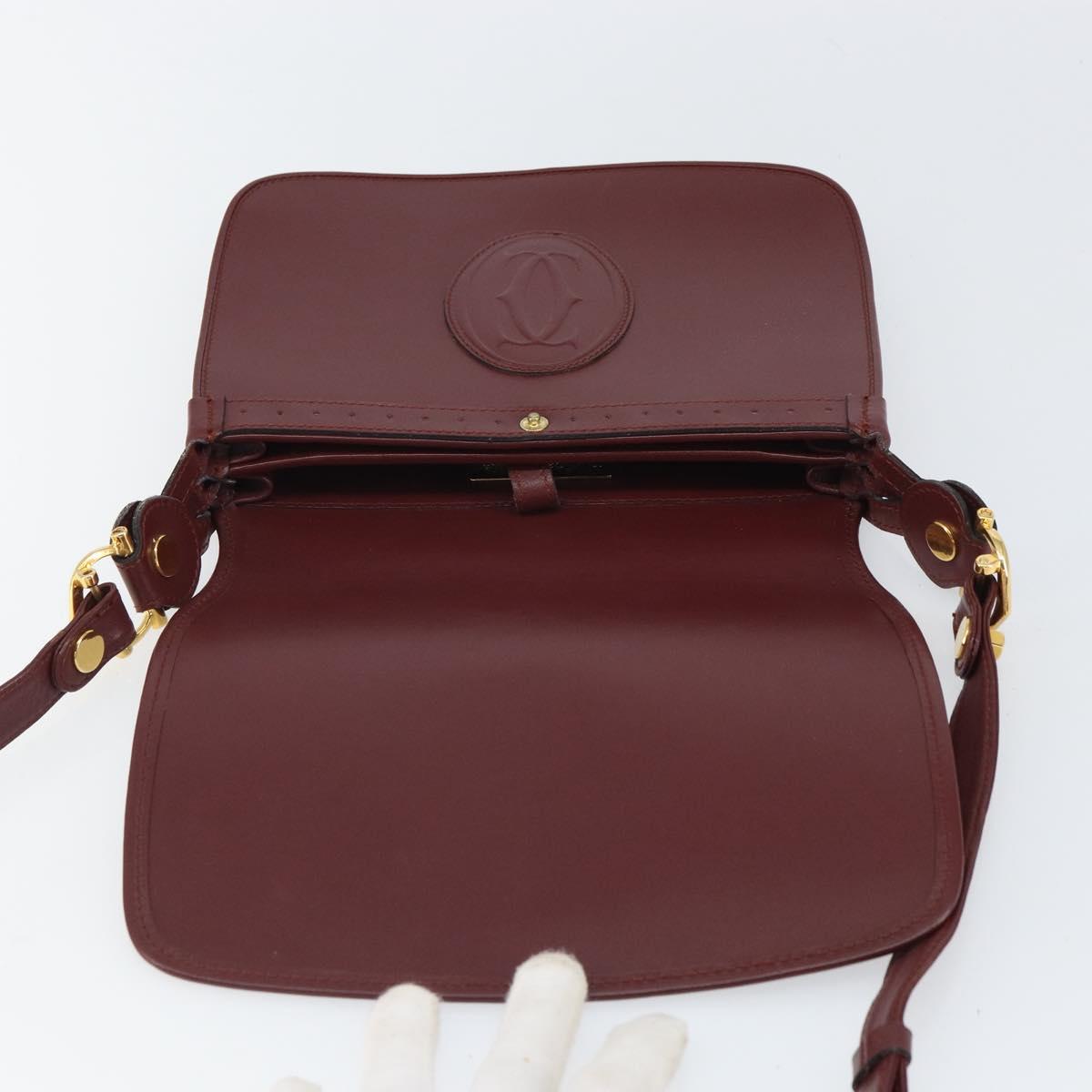 CARTIER Must Line Shoulder Bag Leather Bordeaux Gold Auth 164526