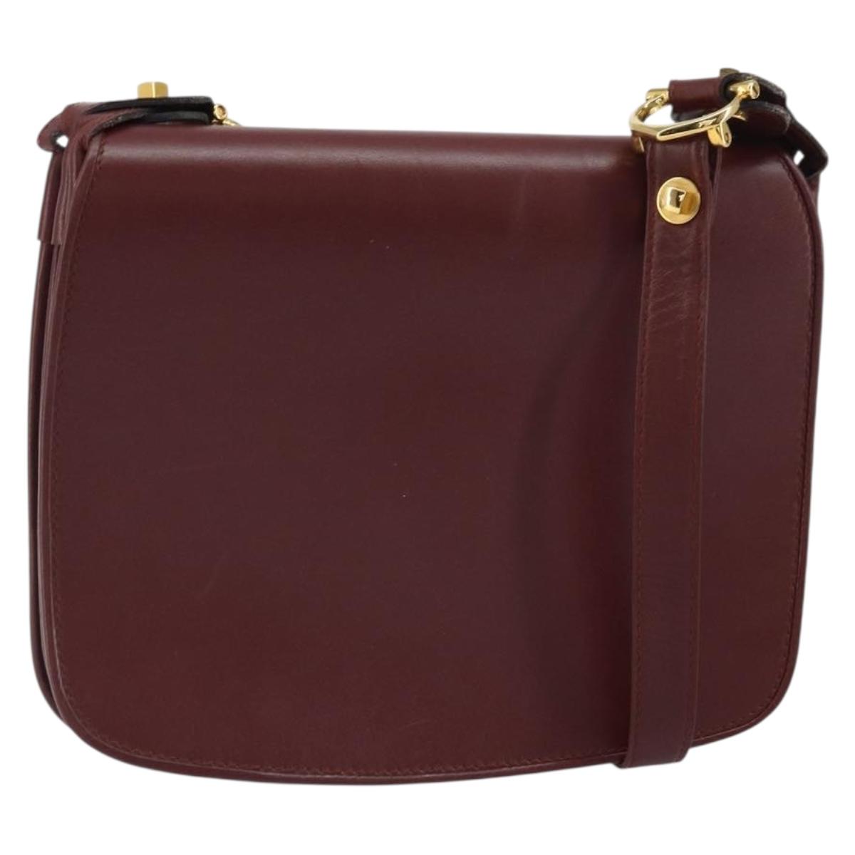 CARTIER Must Line Shoulder Bag Leather Bordeaux Gold Auth 164526