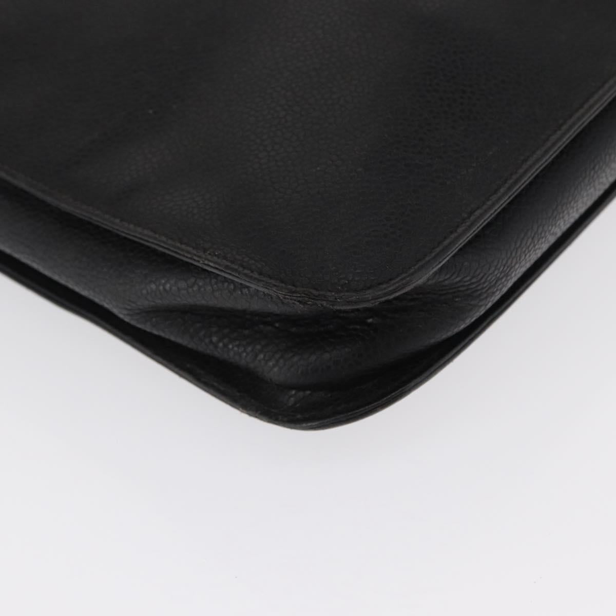 CHANEL Business Bag Caviar Skin Black Gold CC Auth 164528