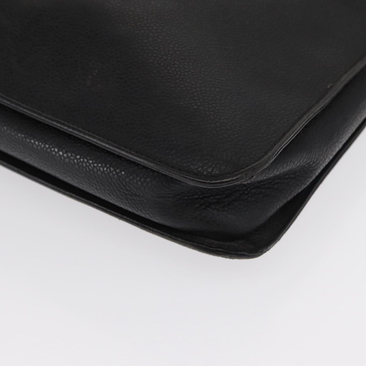 CHANEL Business Bag Caviar Skin Black Gold CC Auth 164528