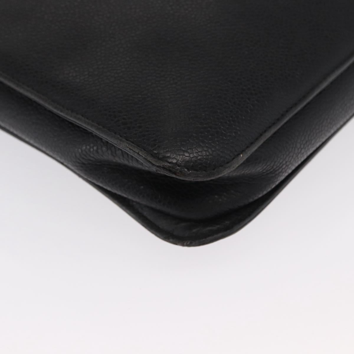 CHANEL Business Bag Caviar Skin Black Gold CC Auth 164528