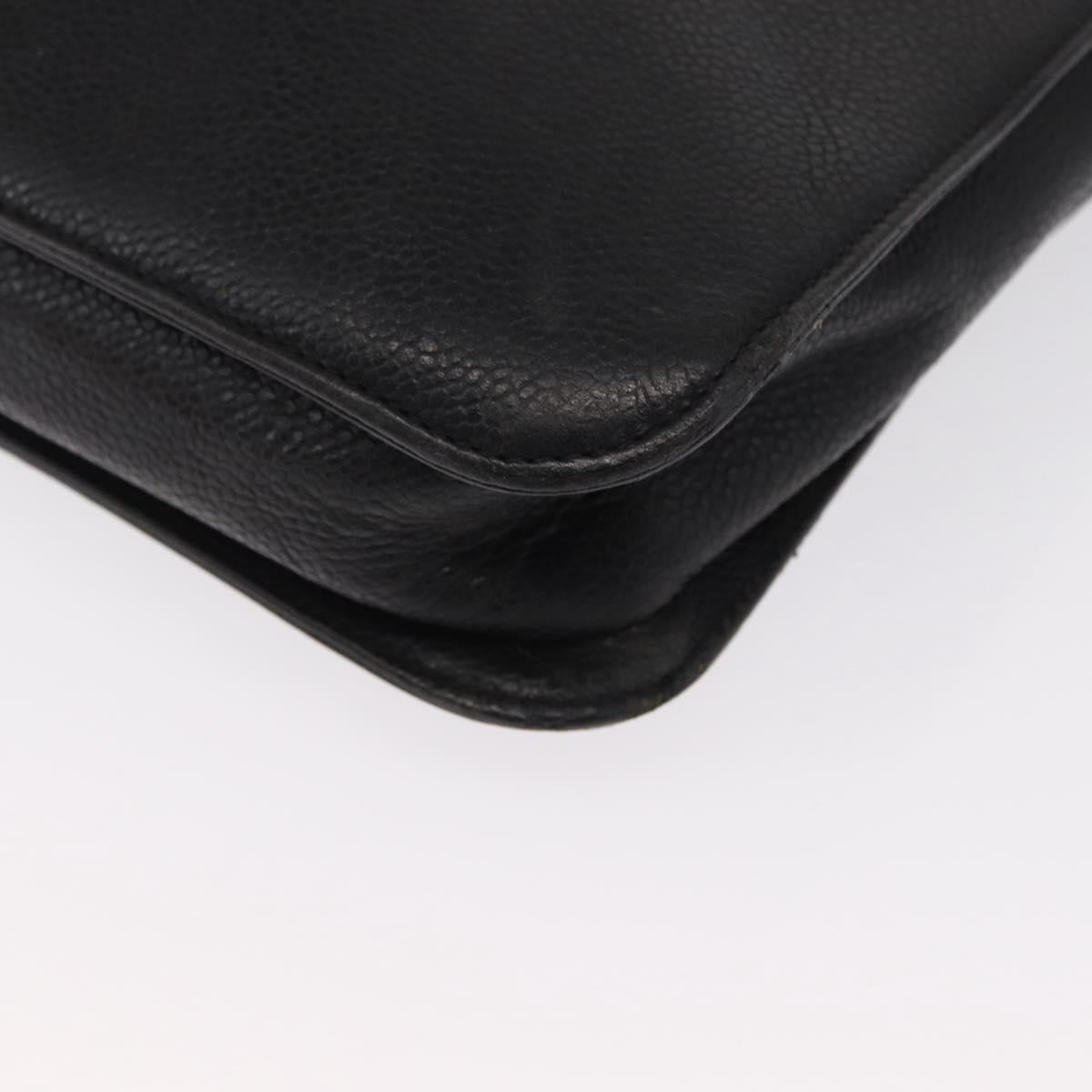 CHANEL Business Bag Caviar Skin Black Gold CC Auth 164528