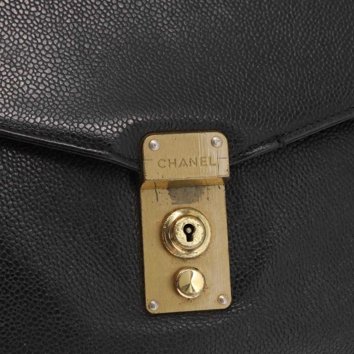 CHANEL Business Bag Caviar Skin Black Gold CC Auth 164528