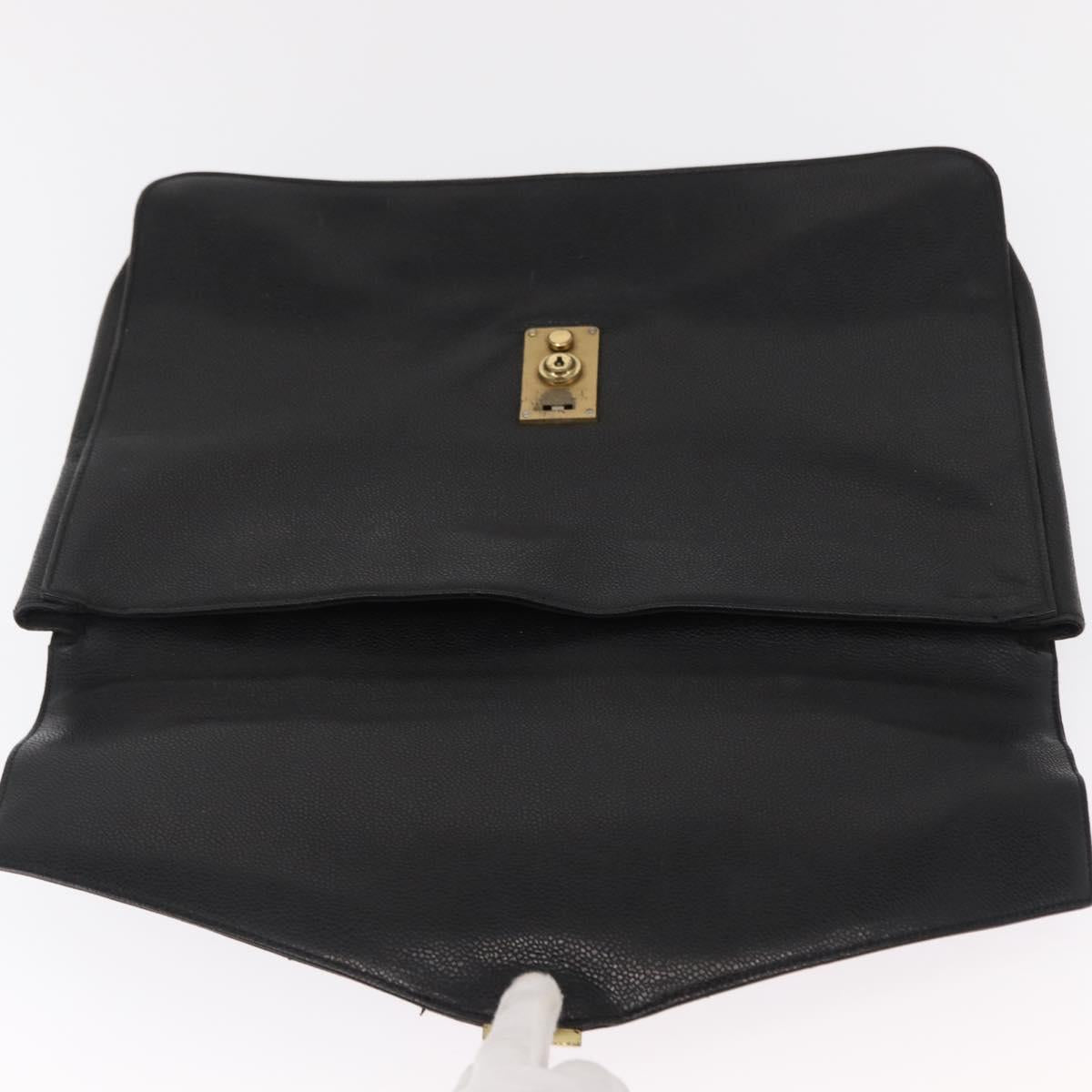 CHANEL Business Bag Caviar Skin Black Gold CC Auth 164528