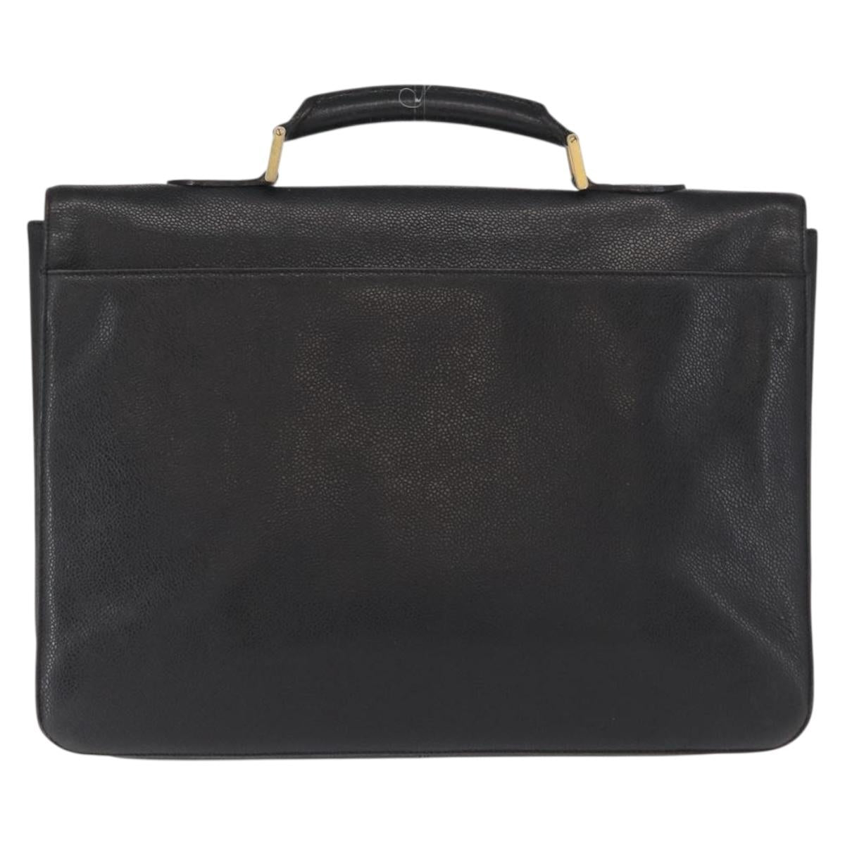 CHANEL Business Bag Caviar Skin Black Gold CC Auth 164528