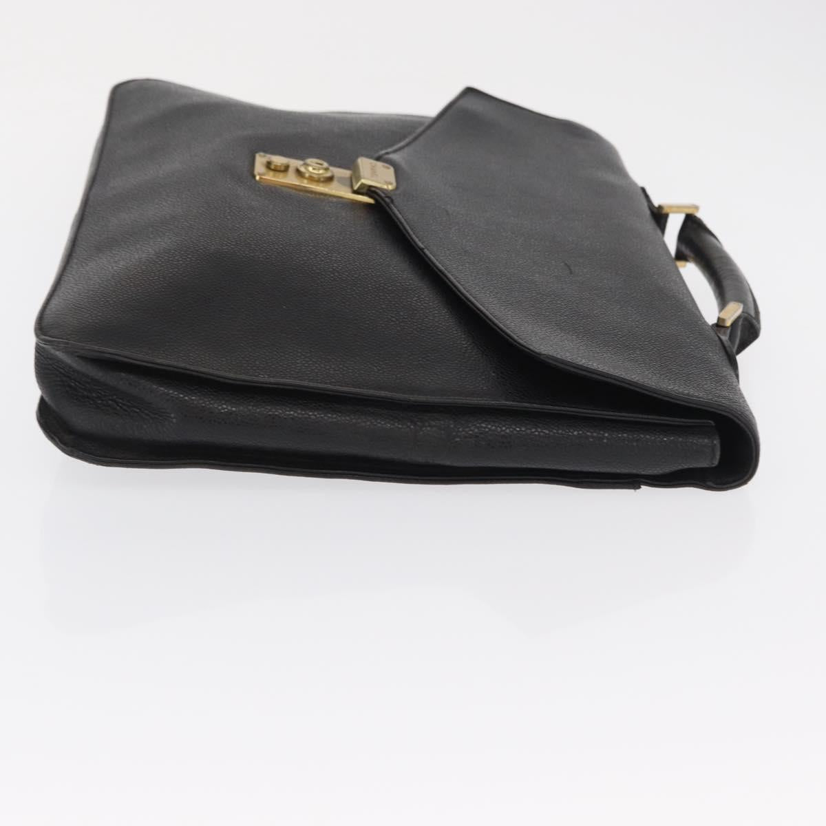 CHANEL Business Bag Caviar Skin Black Gold CC Auth 164528