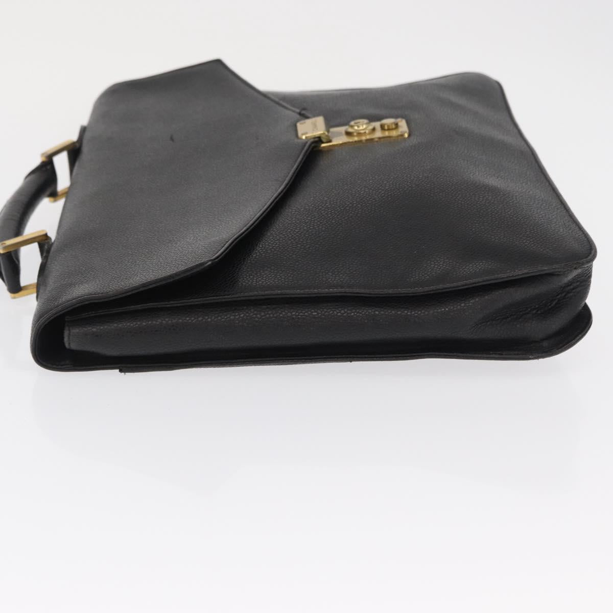 CHANEL Business Bag Caviar Skin Black Gold CC Auth 164528