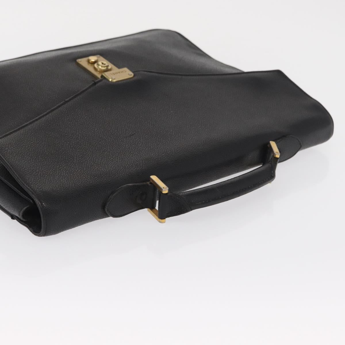 CHANEL Business Bag Caviar Skin Black Gold CC Auth 164528