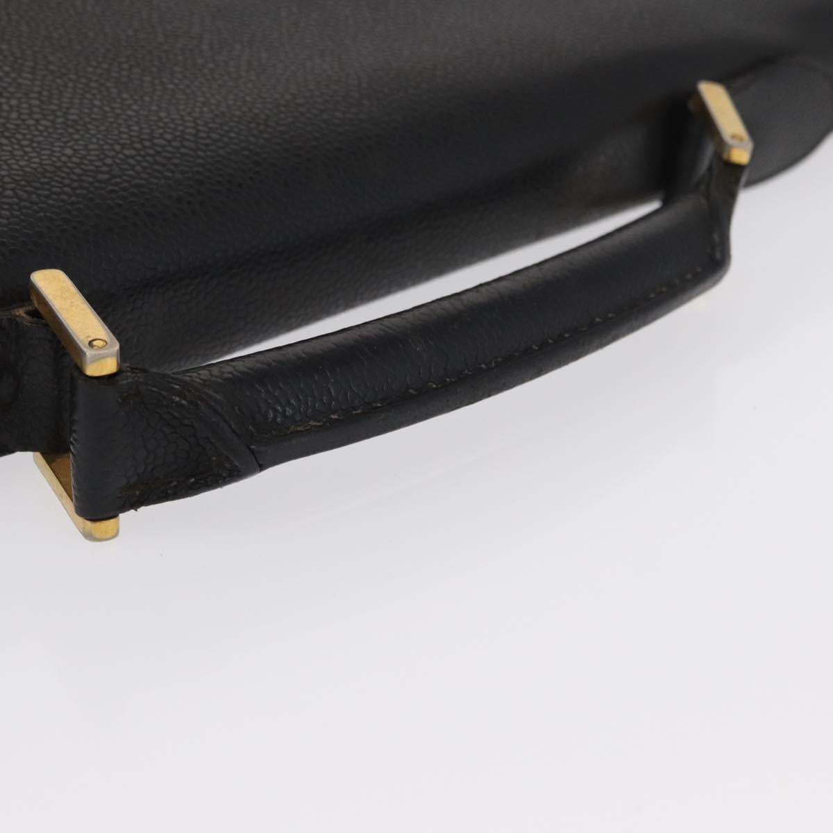 CHANEL Business Bag Caviar Skin Black Gold CC Auth 164528