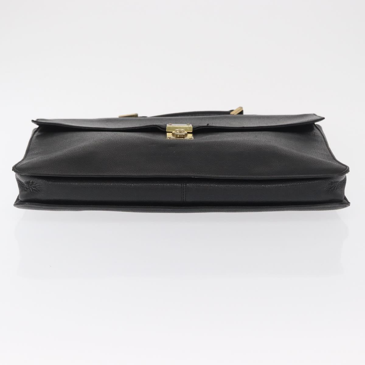 CHANEL Business Bag Caviar Skin Black Gold CC Auth 164528