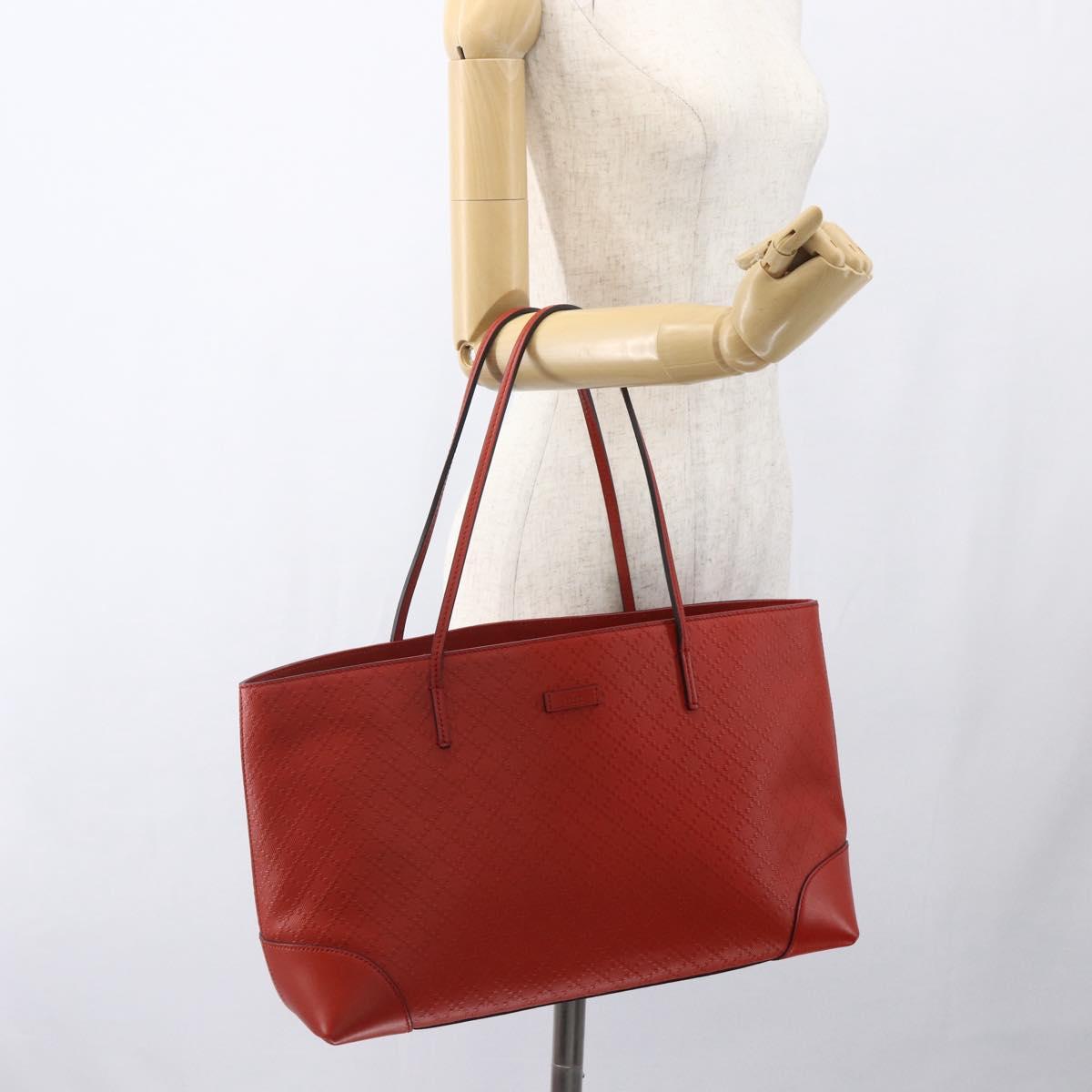 GUCCI Diamante Tote Bag Leather Red Gold 353397 Auth 164533