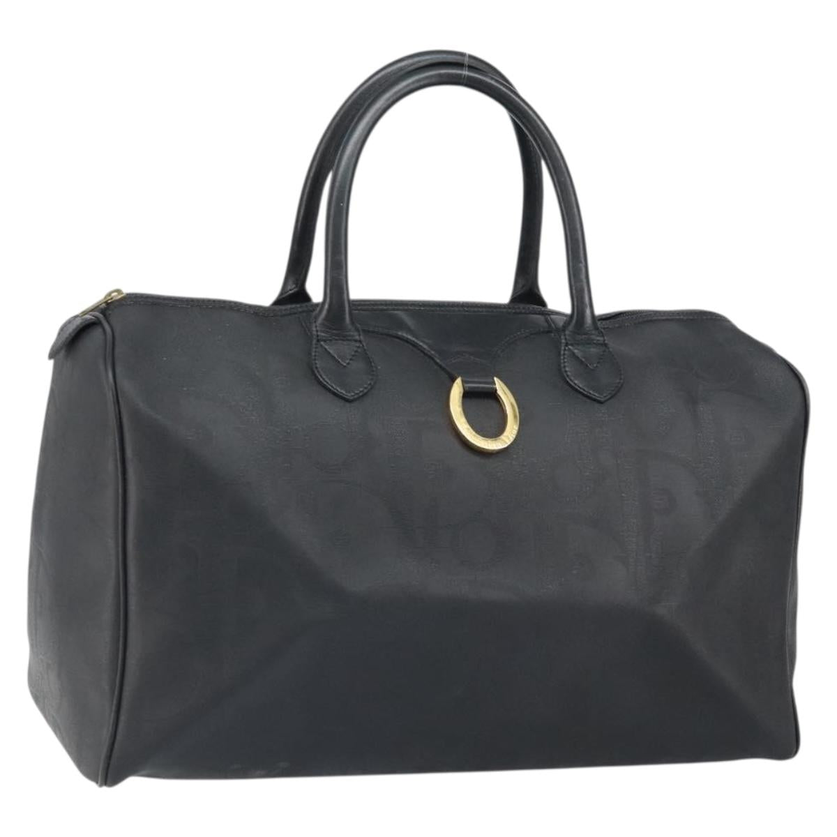 Christian Dior Trotter Canvas Boston Bag PVC Black Gold Auth 164537