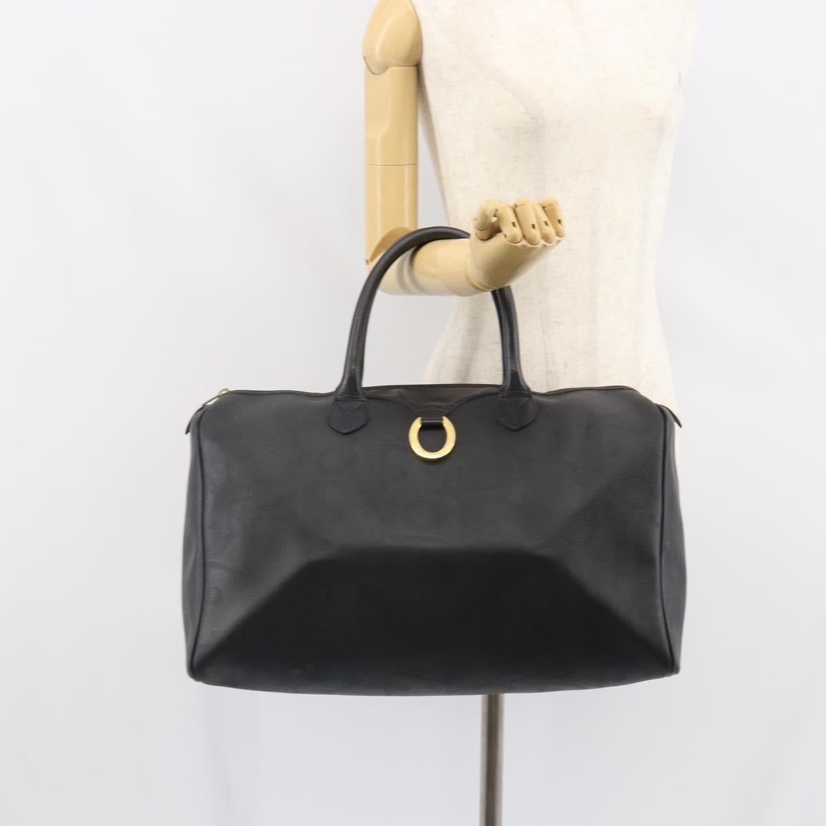 Christian Dior Trotter Canvas Boston Bag PVC Black Gold Auth 164537