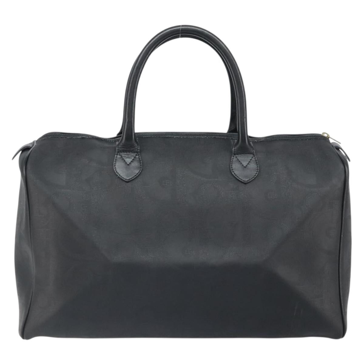 Christian Dior Trotter Canvas Boston Bag PVC Black Gold Auth 164537