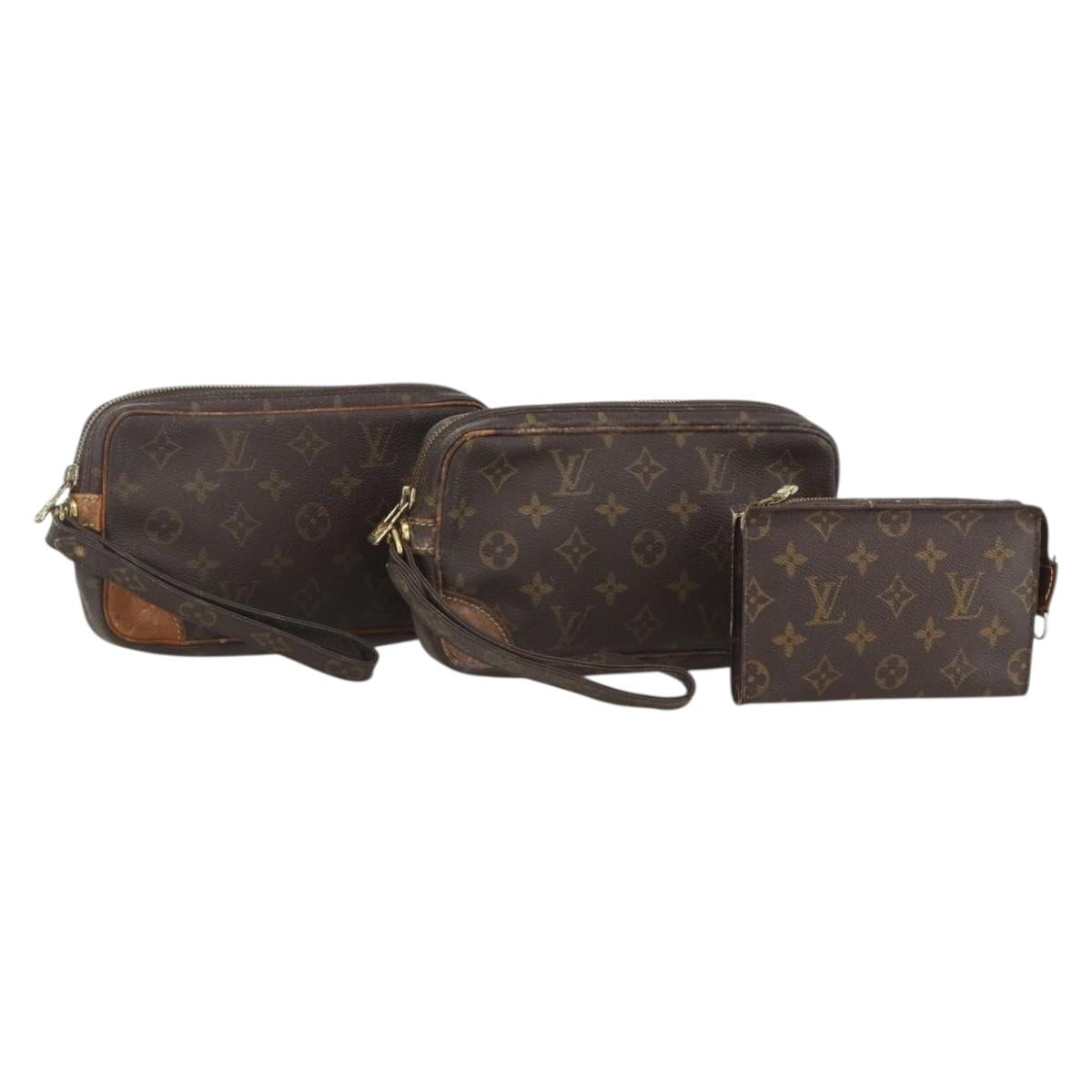 LOUIS VUITTON Monogram Clutch Bag 3 Set LV Auth 164632