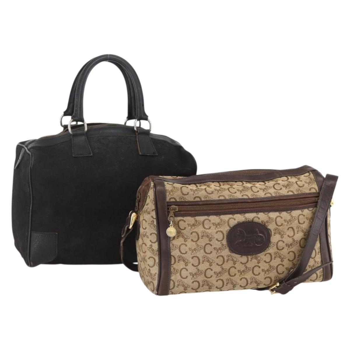 CELINE C Sulky Shoulder Bag 2 Set Black Beige Auth 164638