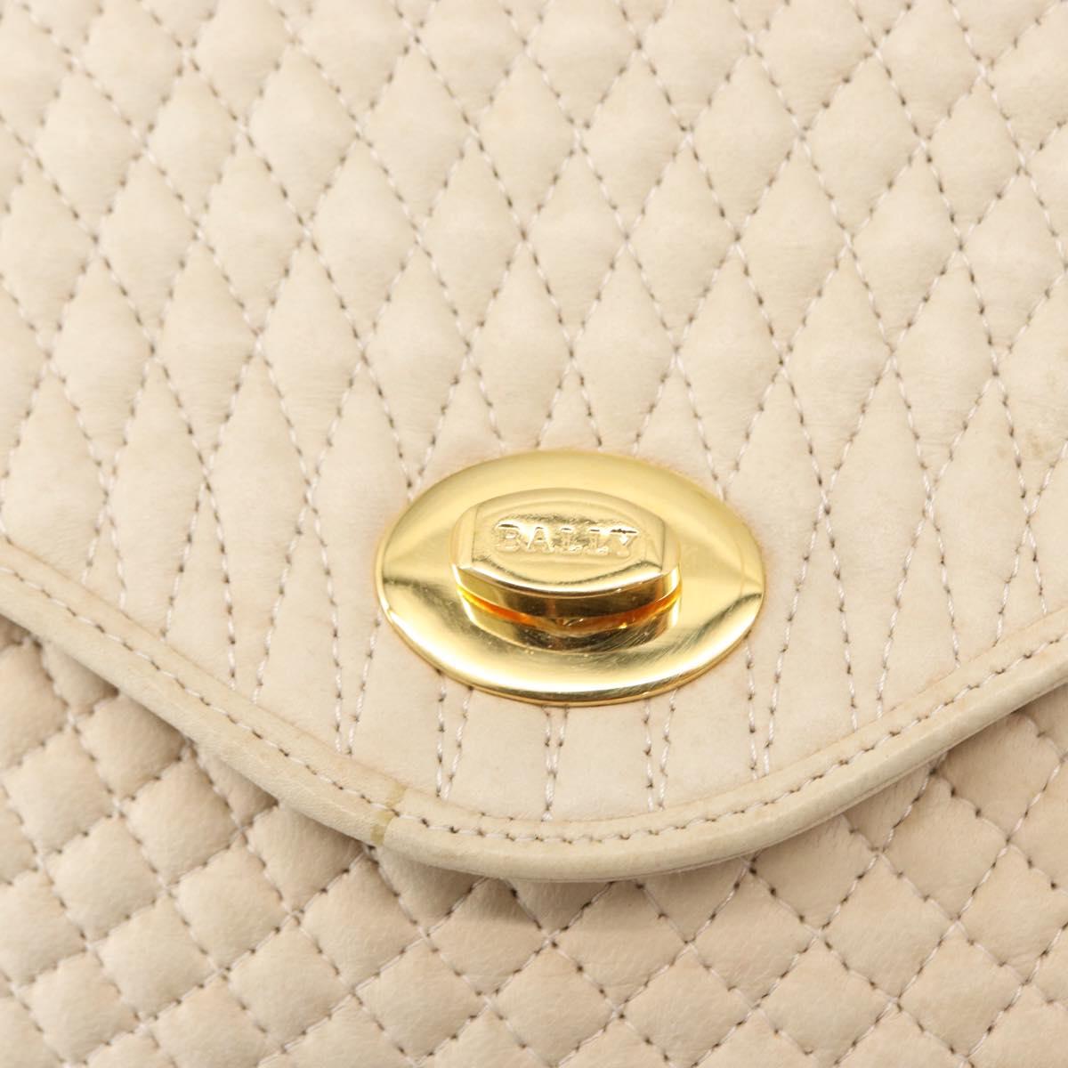 BALLY Hand Bag Leather 2way Ivory Gold Auth 164690