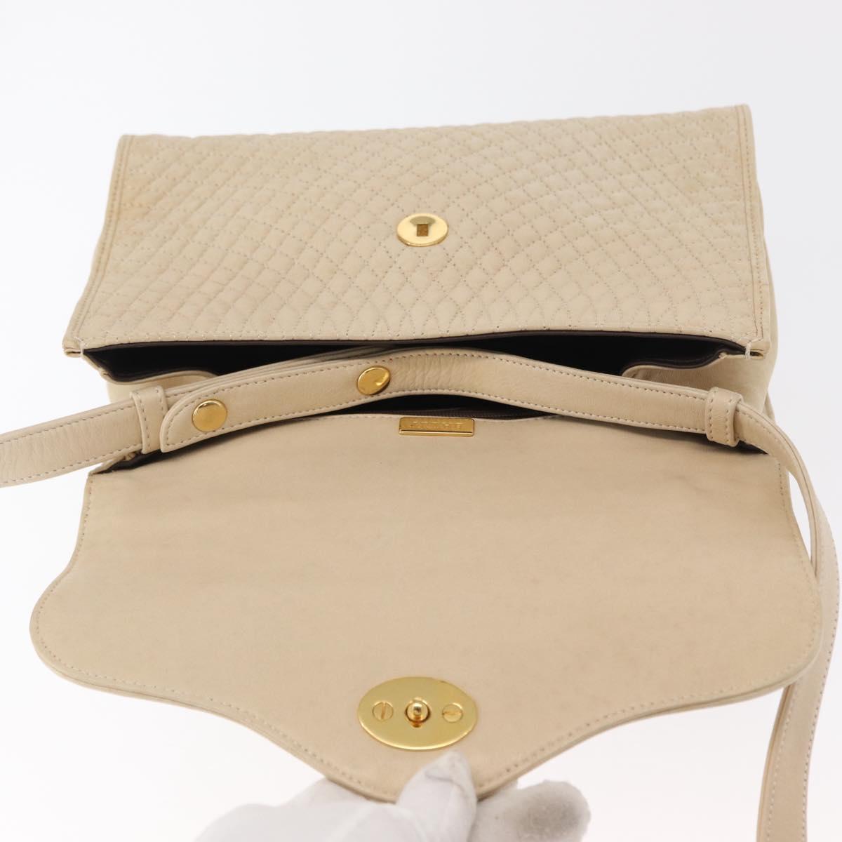 BALLY Hand Bag Leather 2way Ivory Gold Auth 164690