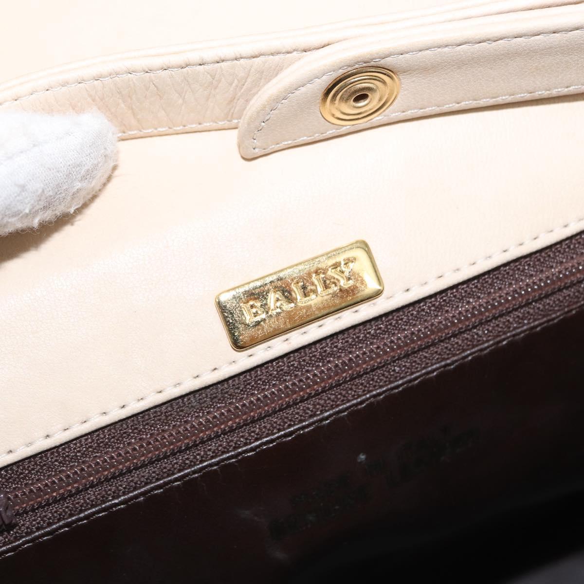 BALLY Hand Bag Leather 2way Ivory Gold Auth 164690
