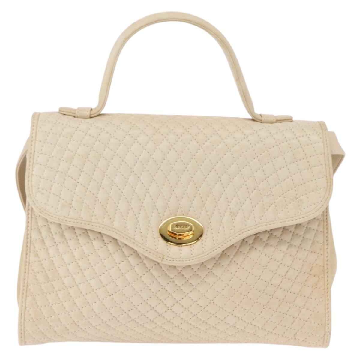 BALLY Hand Bag Leather 2way Ivory Gold Auth 164690