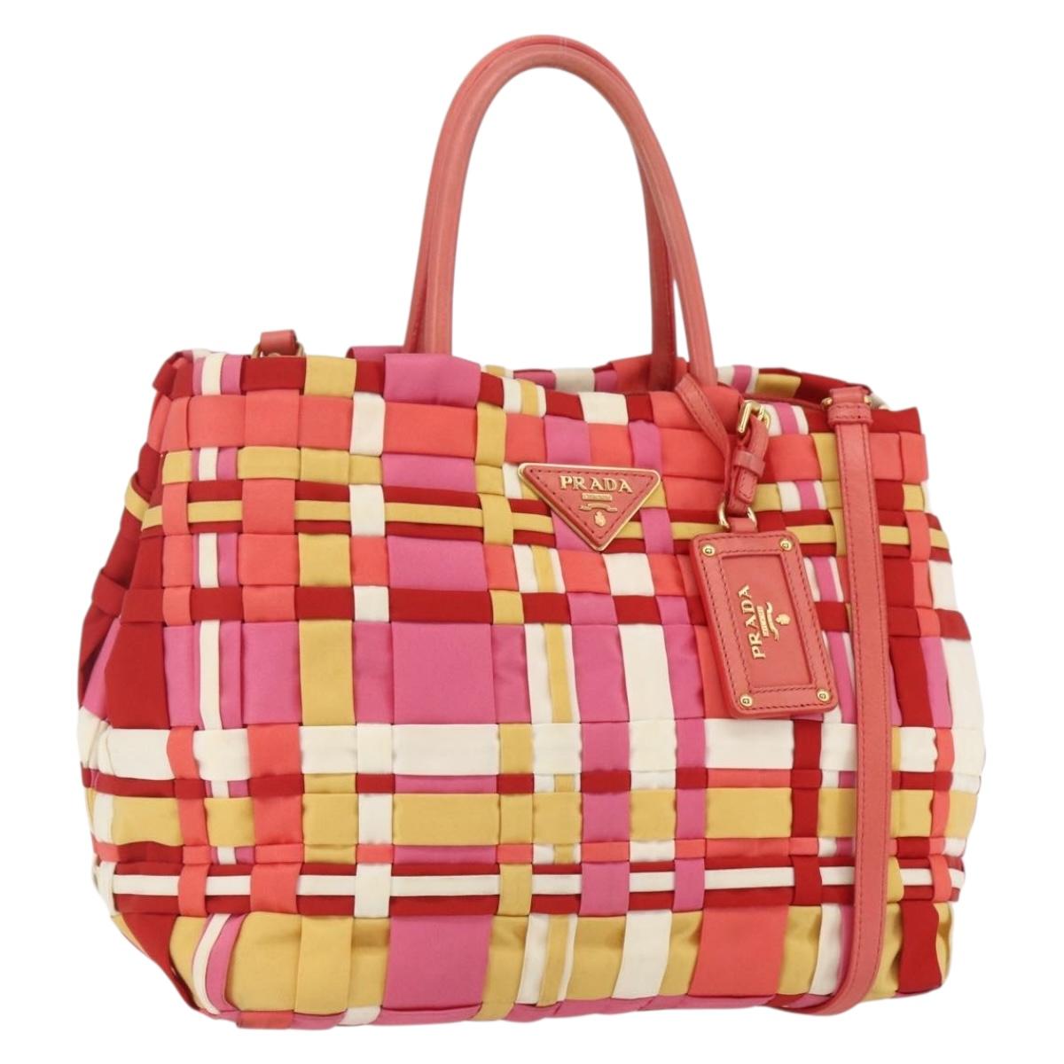 PRADA Hand Bag Nylon 2way Red Gold Auth 164691