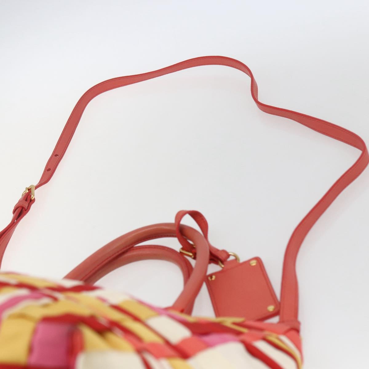 PRADA Hand Bag Nylon 2way Red Gold Auth 164691
