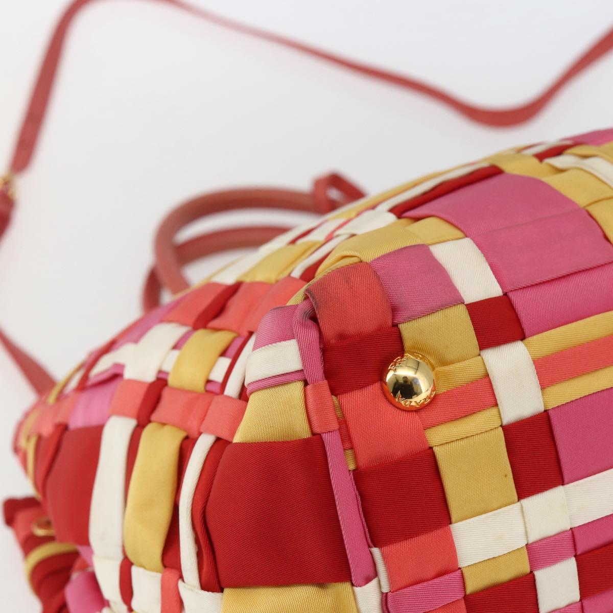 PRADA Hand Bag Nylon 2way Red Gold Auth 164691