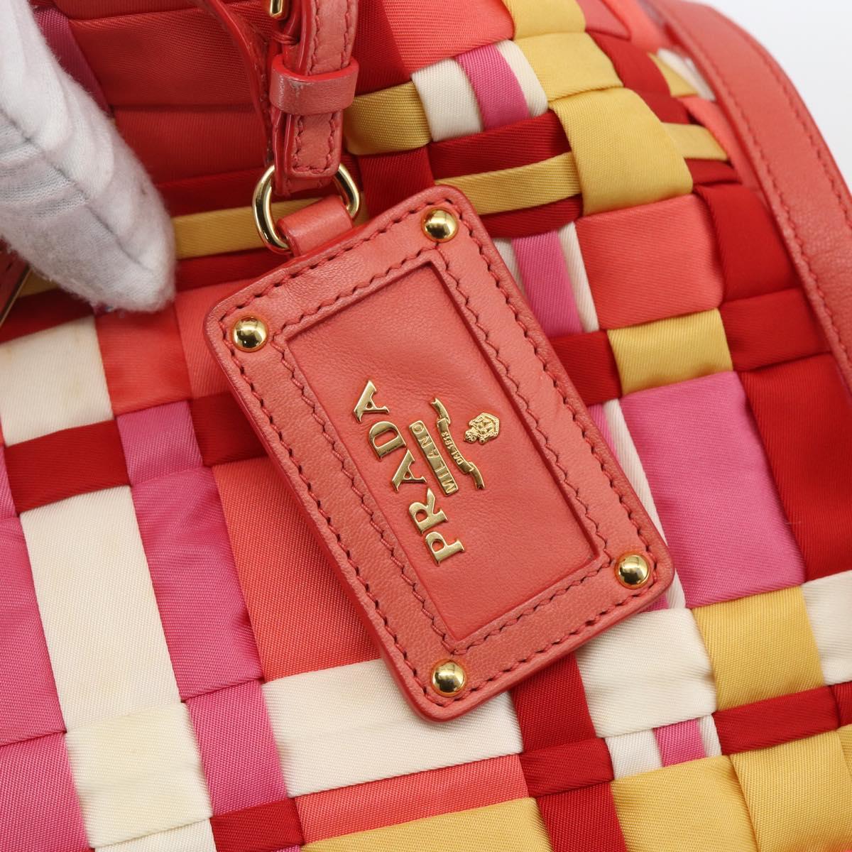 PRADA Hand Bag Nylon 2way Red Gold Auth 164691